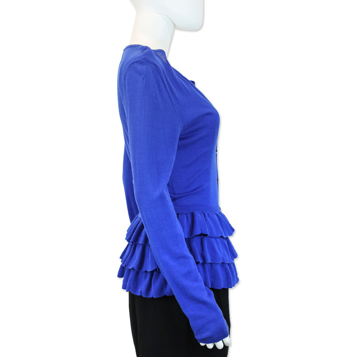 Red Valentino Cobalt Blue Knit Layered Ruffled Peplum Cardigan Sweater