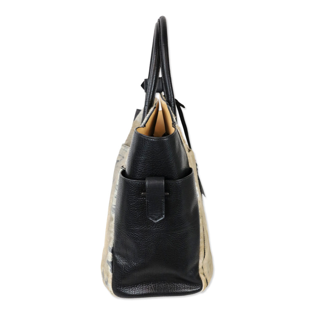 Reed Krakoff Black Grained Leather and Tan Calf Hair Atlantique Tote