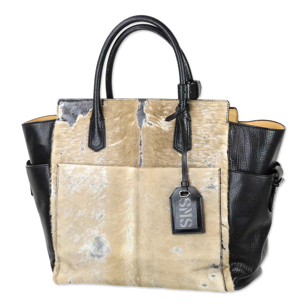 Reed Krakoff Black Grained Leather and Tan Calf Hair Atlantique Tote