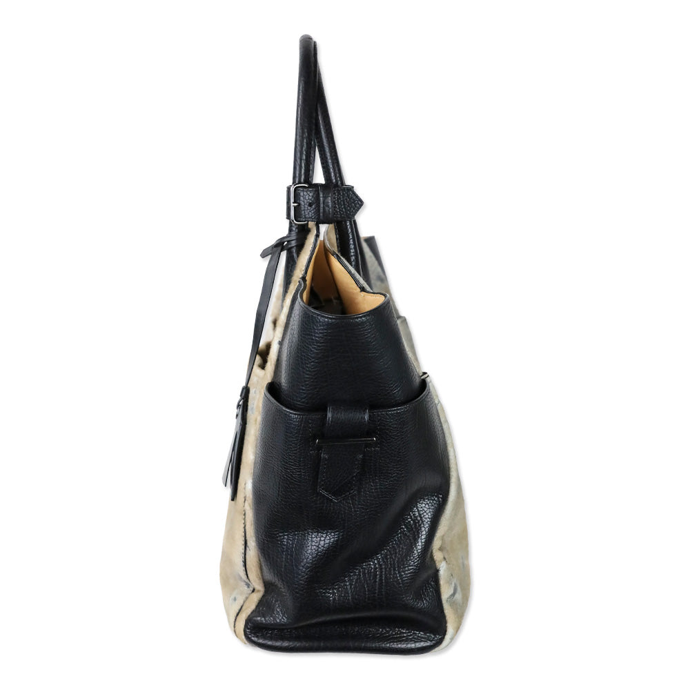 Reed Krakoff Black Grained Leather and Tan Calf Hair Atlantique Tote