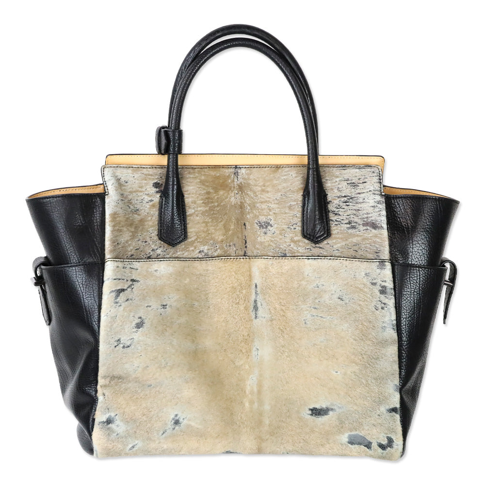 Reed Krakoff Black Grained Leather and Tan Calf Hair Atlantique Tote