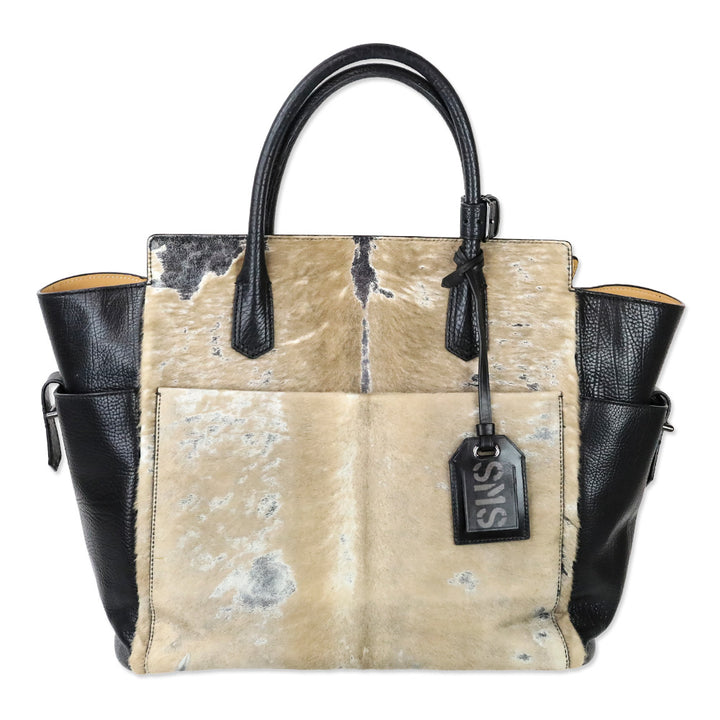Reed Krakoff Black Grained Leather and Tan Calf Hair Atlantique Tote