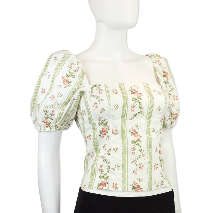 Reformation Heath Floral-Print Smocked Arancini Linen Top