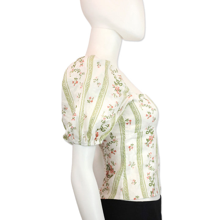 Reformation Heath Floral-Print Smocked Arancini Linen Top