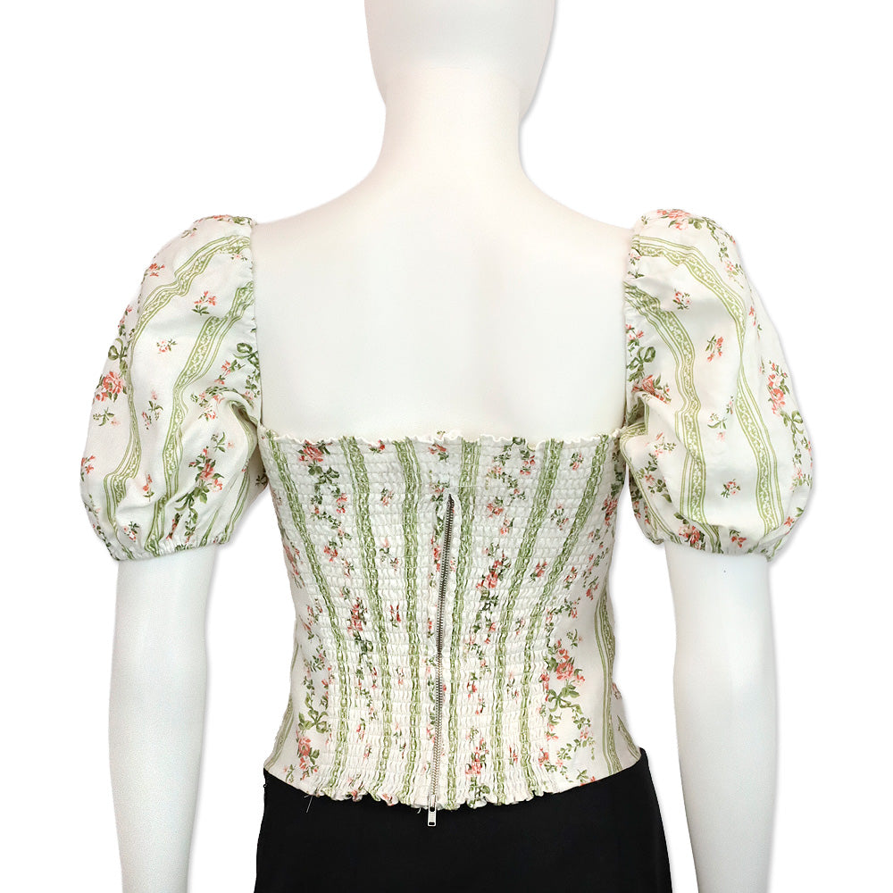 Reformation Heath Floral-Print Smocked Arancini Linen Top