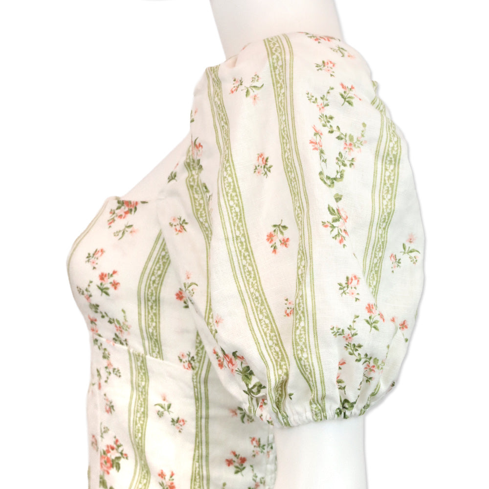 Reformation Heath Floral-Print Smocked Arancini Linen Top