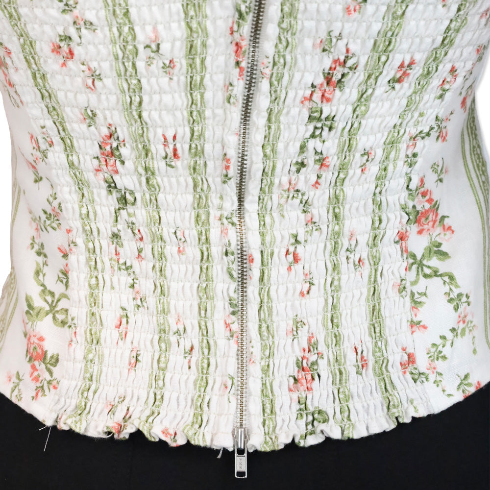 Reformation Heath Floral-Print Smocked Arancini Linen Top