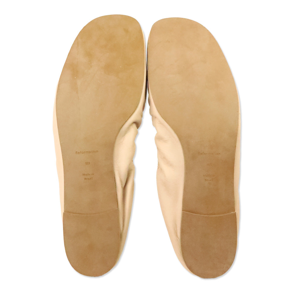 Reformation Serenade Pink Leather Buffy Ruched Ballet Flat