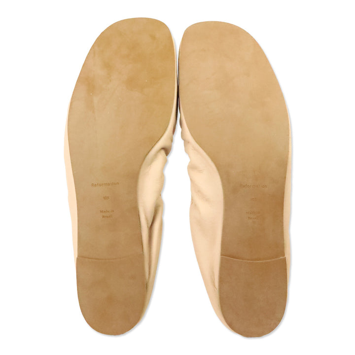 Reformation Serenade Pink Leather Buffy Ruched Ballet Flat