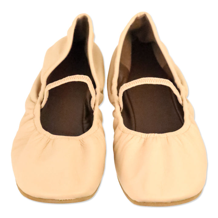 Reformation Serenade Pink Leather Buffy Ruched Ballet Flat