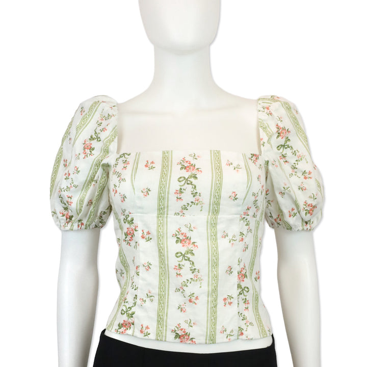 Reformation Heath Floral-Print Smocked Arancini Linen Top