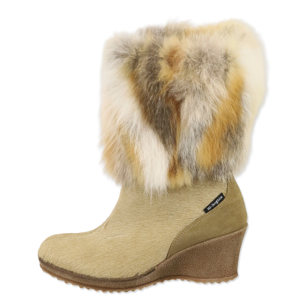 Regina Imports Tan Calf Hair Fox Fur Shaft Wedge Boot