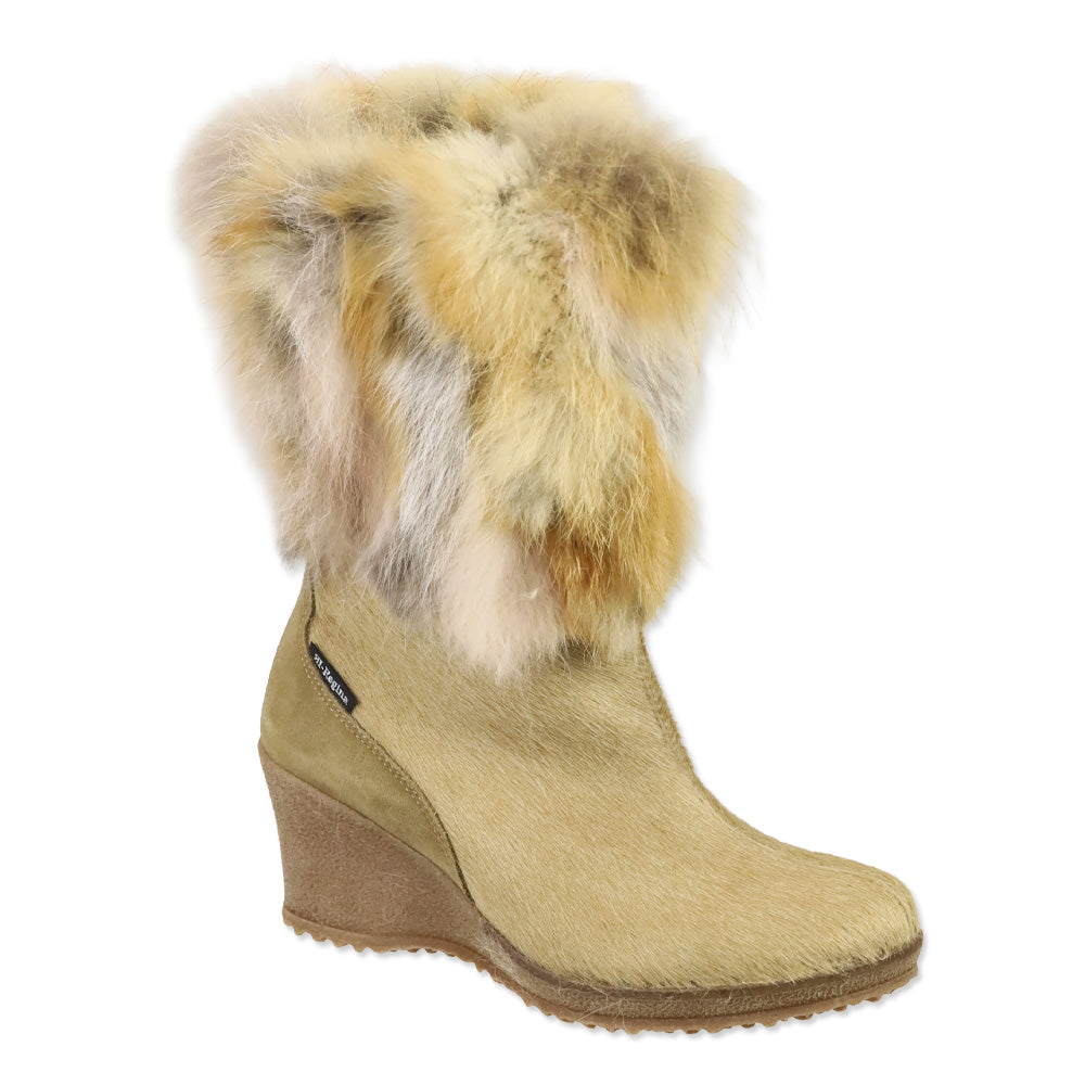Regina Imports Tan Calf Hair Fox Fur Shaft Wedge Boot
