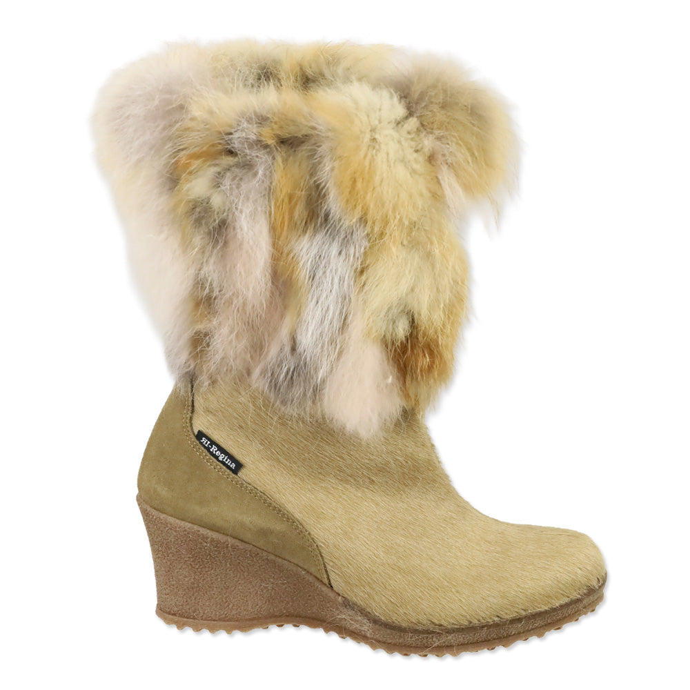 Regina Imports Tan Calf Hair Fox Fur Shaft Wedge Boot