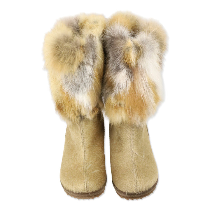 Regina Imports Tan Calf Hair Fox Fur Shaft Wedge Boot