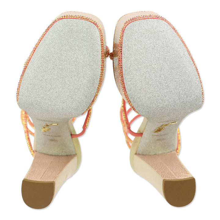 René Caovilla Cleo Pink Snake Printed Leather Strass Satin Platform Sandal