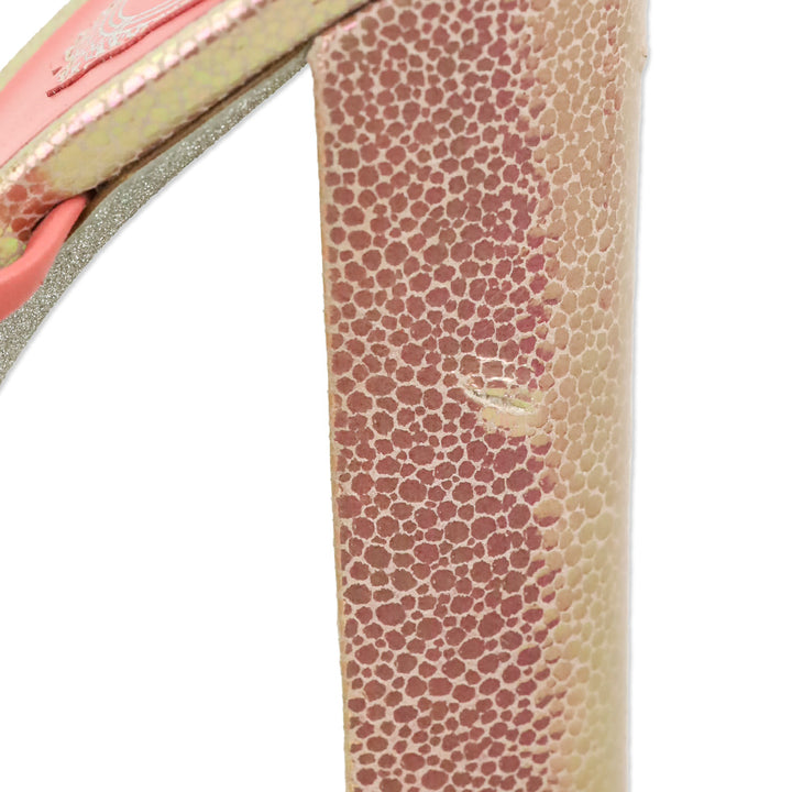 René Caovilla Cleo Pink Snake Printed Leather Strass Satin Platform Sandal