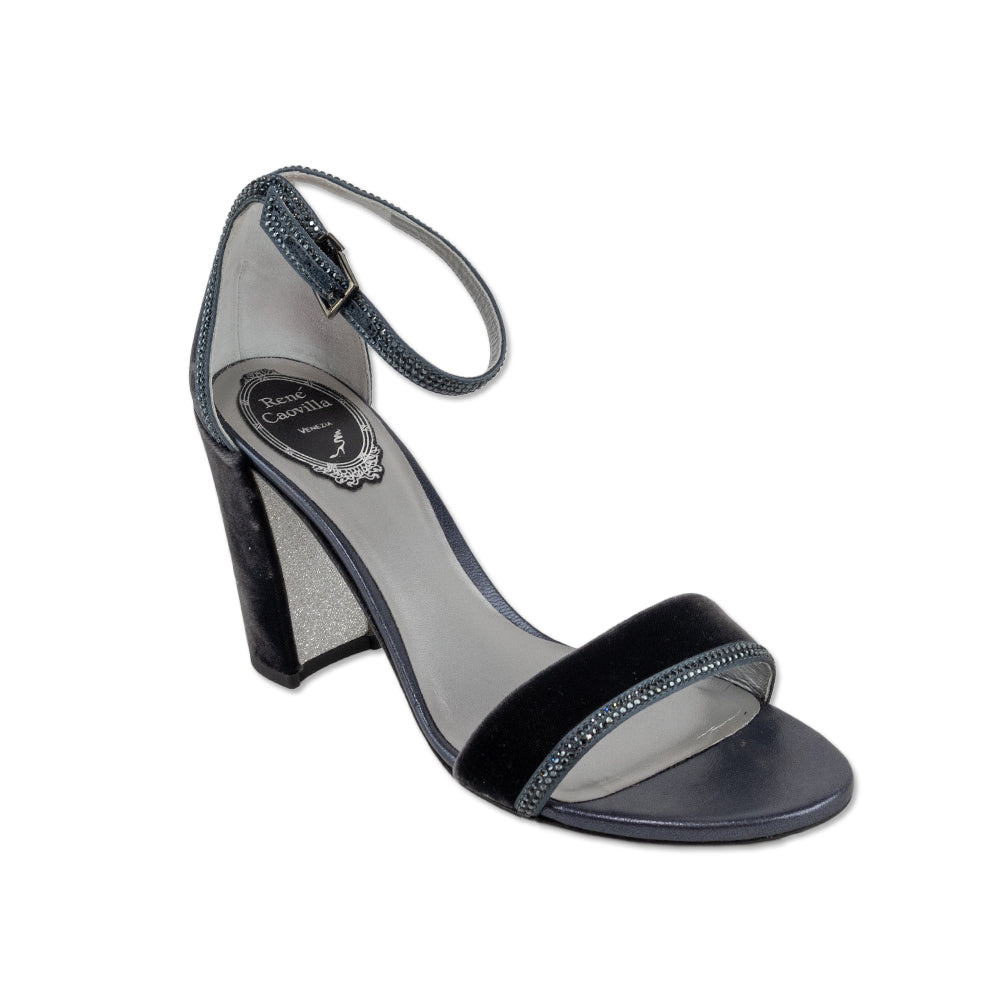 René Caovilla Dark Grey Velvet/Satin Graphite Sandal