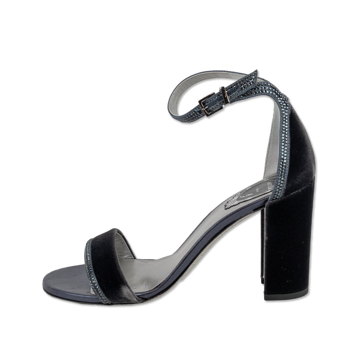 René Caovilla Dark Grey Velvet/Satin Graphite Sandal