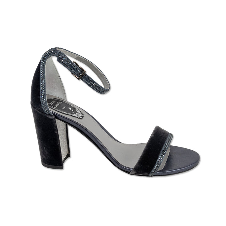 René Caovilla Dark Grey Velvet/Satin Graphite Sandal