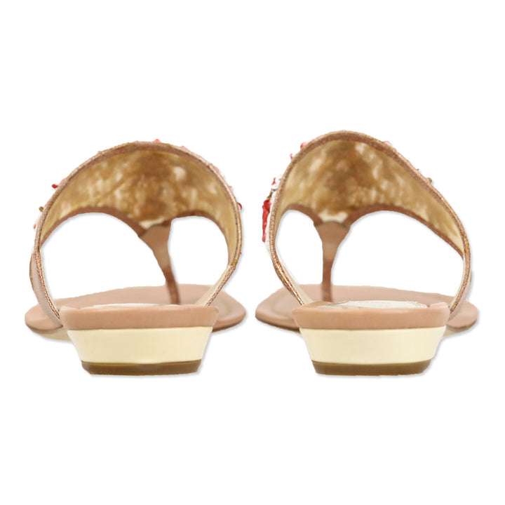 René Caovilla Pink Leather Red Coral/Sequin Thong Sandal