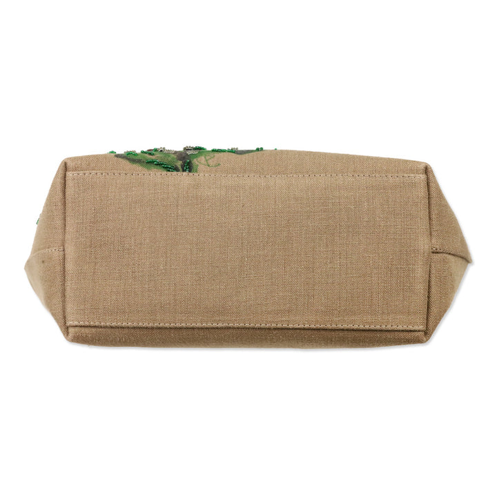 René Caovilla Tan Canvas Plant Beaded Embroidered Shoulder Bag