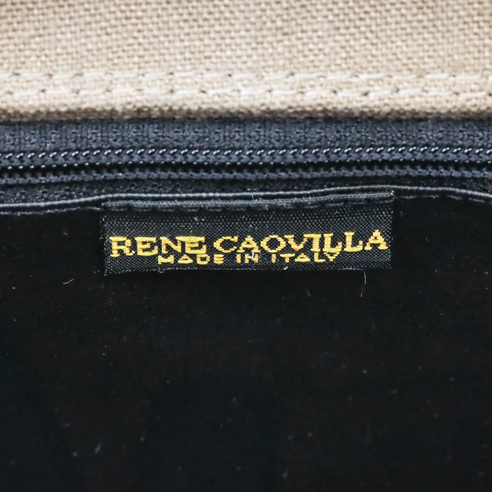 René Caovilla Tan Canvas Plant Beaded Embroidered Shoulder Bag