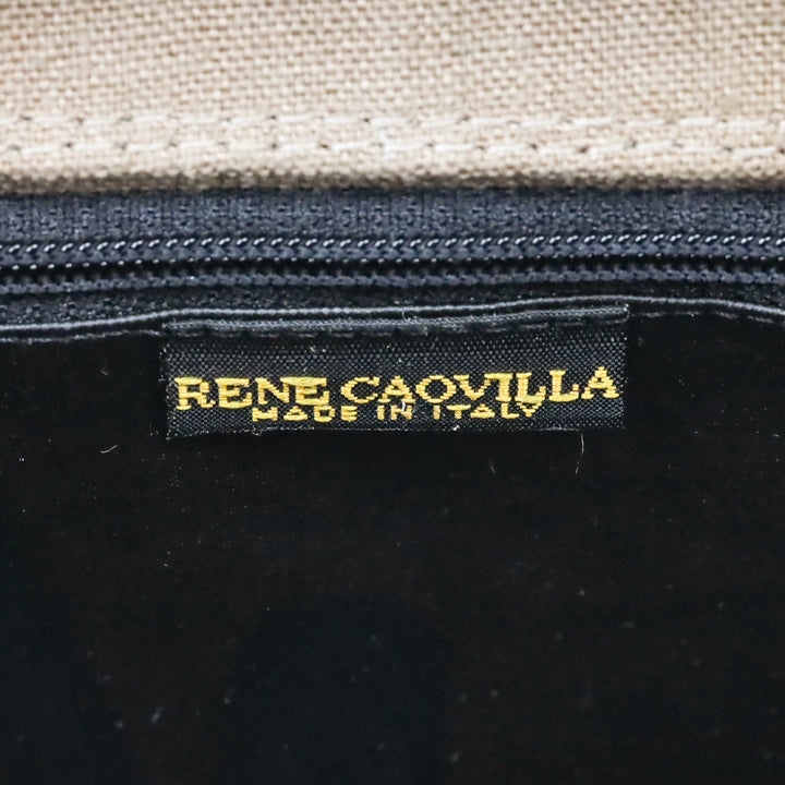 René Caovilla Tan Canvas Plant Beaded Embroidered Shoulder Bag