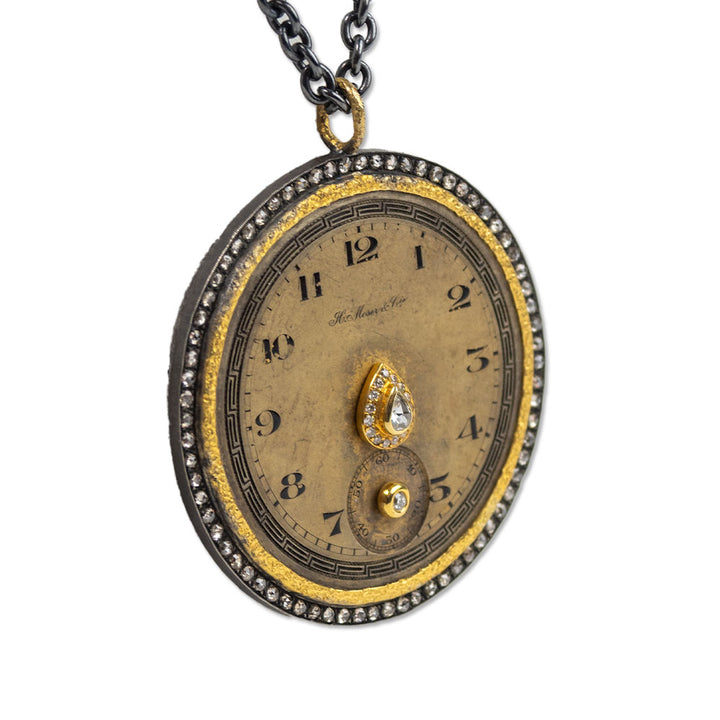 Reworked Vintage Watch Face Necklace with 24k Gold and Diamonds