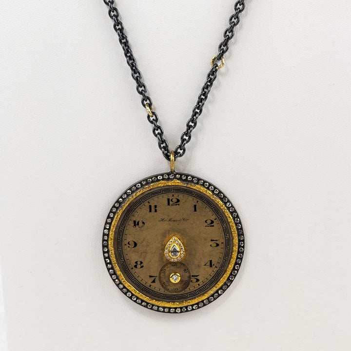 Reworked Vintage Watch Face Necklace with 24k Gold and Diamonds