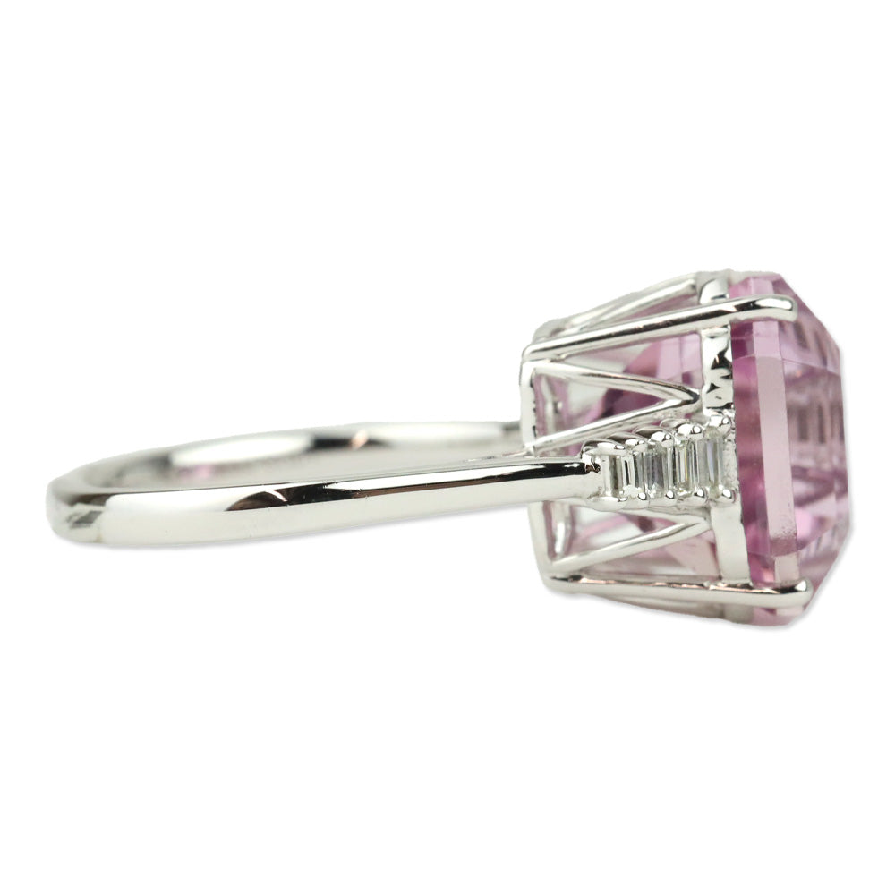 Rhapsody 950 Platinum Square Patroke Kunzite and Diamond Trim Ring