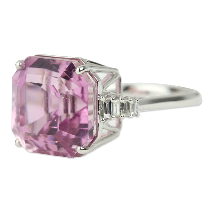 Rhapsody 950 Platinum Square Patroke Kunzite and Diamond Trim Ring