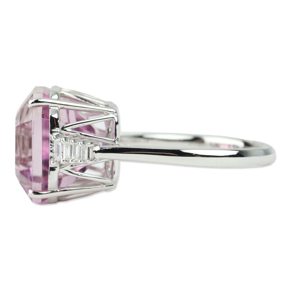 Rhapsody 950 Platinum Square Patroke Kunzite and Diamond Trim Ring