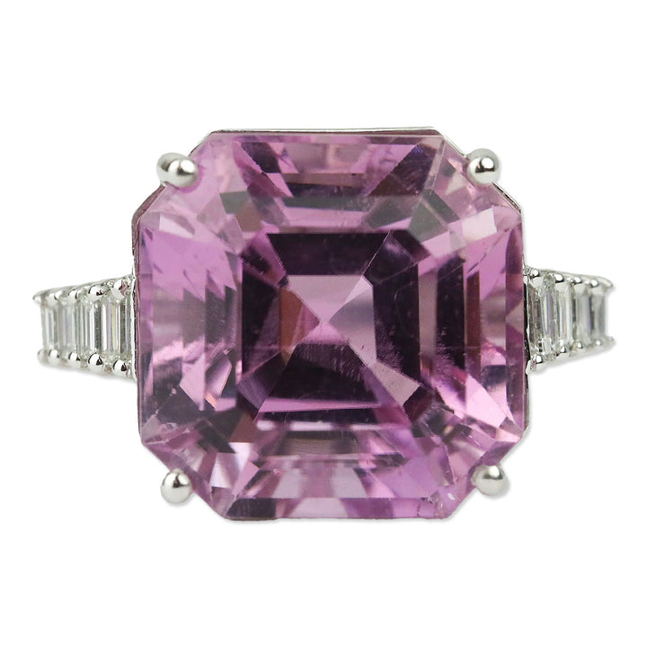 Rhapsody 950 Platinum Square Patroke Kunzite and Diamond Trim Ring