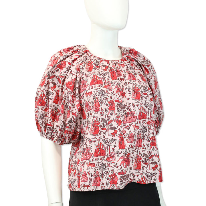 Rhode Rowan Gathered Printed Cotton-Blend Poplin Top