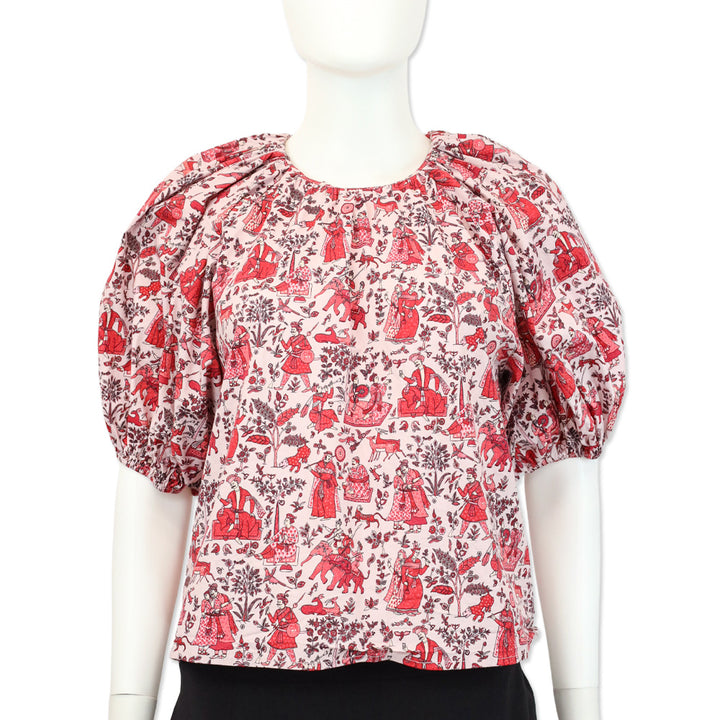 Rhode Rowan Gathered Printed Cotton-Blend Poplin Top