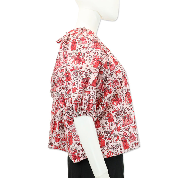 Rhode Rowan Gathered Printed Cotton-Blend Poplin Top