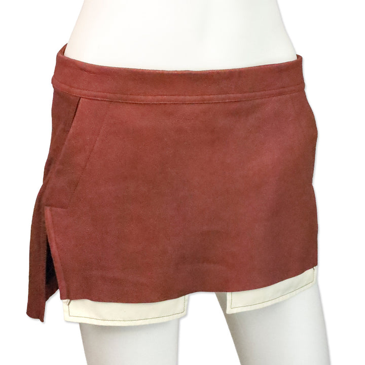 Rick Owens Rosewood Nubuck Leather Mini Skirt