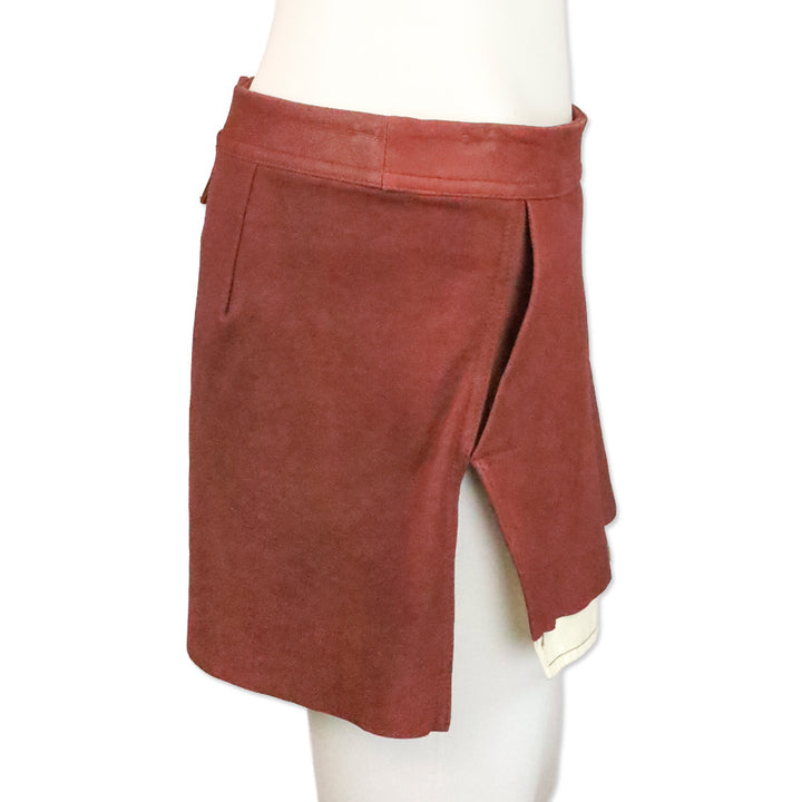 Rick Owens Rosewood Nubuck Leather Mini Skirt