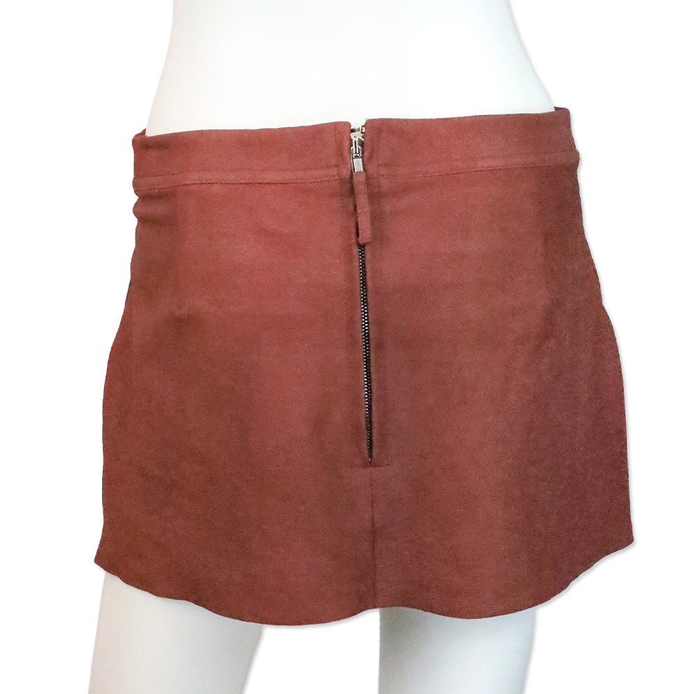 Rick Owens Rosewood Nubuck Leather Mini Skirt