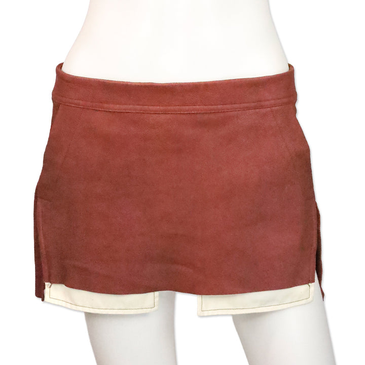Rick Owens Rosewood Nubuck Leather Mini Skirt