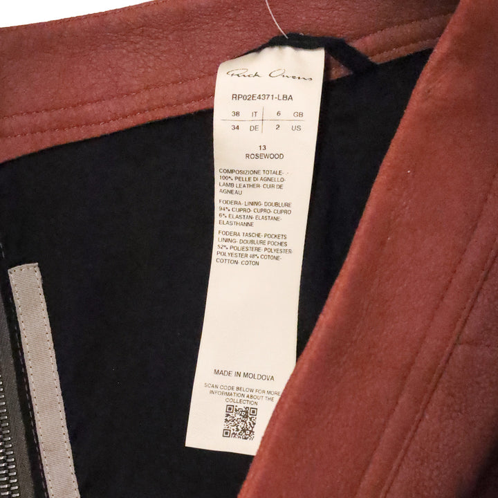Rick Owens Rosewood Nubuck Leather Mini Skirt
