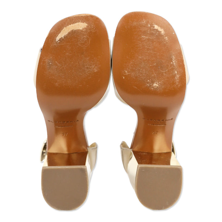 Robert Clergerie Abstract Taupe Leather Metal Heel Sandal