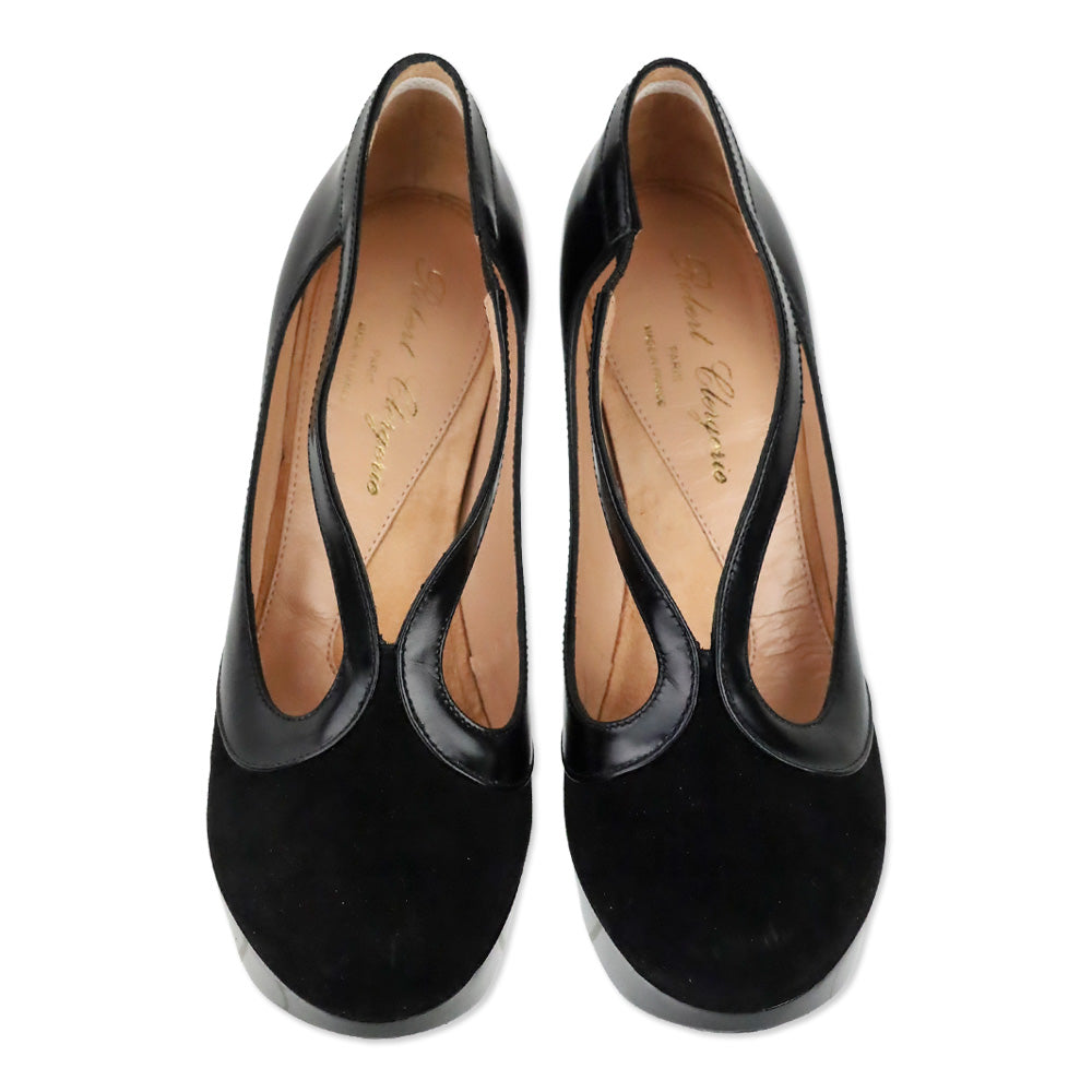 Robert Clergerie Black Suede/Patent Leather Toril Platform Sandal