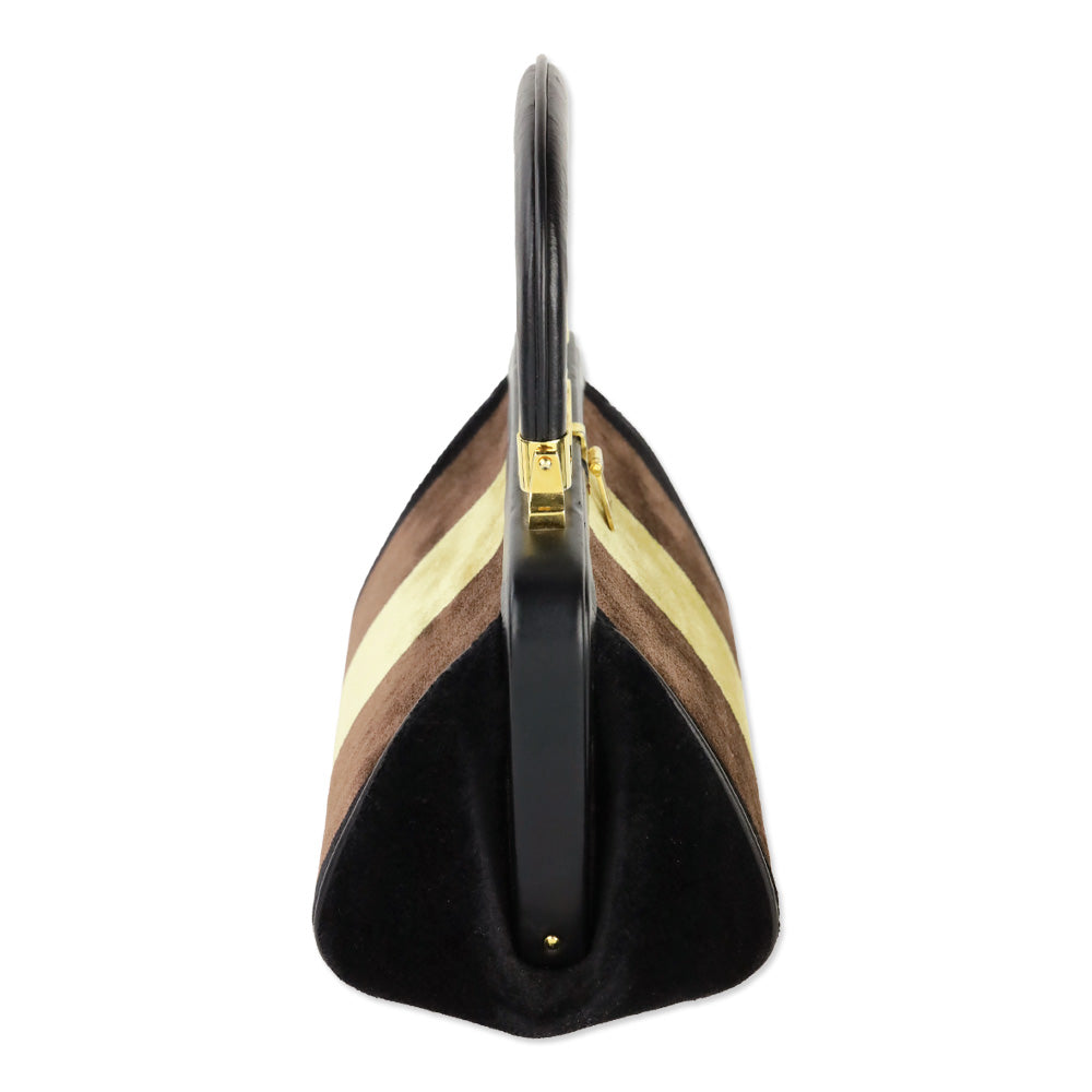 Roberta Di Camerino Brown/Yellow Stripe Velvet Bagonghi Handbag