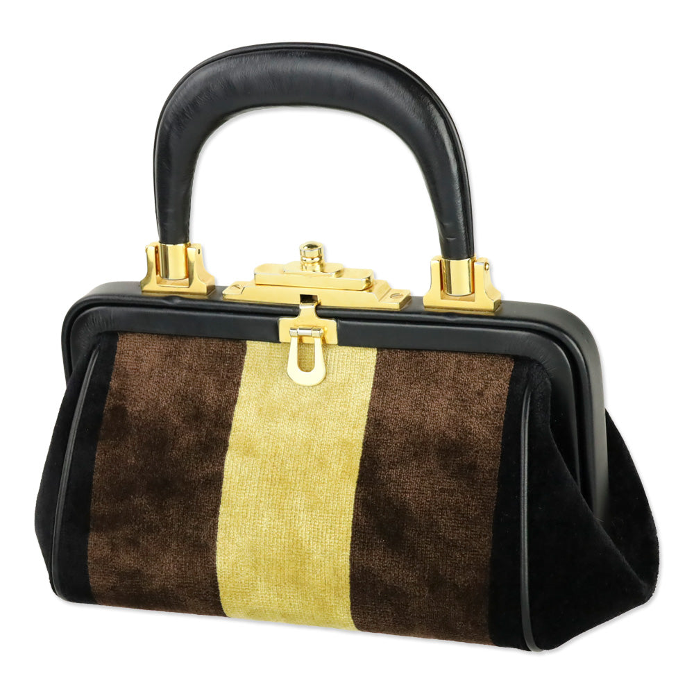 Roberta Di Camerino Brown/Yellow Stripe Velvet Bagonghi Handbag