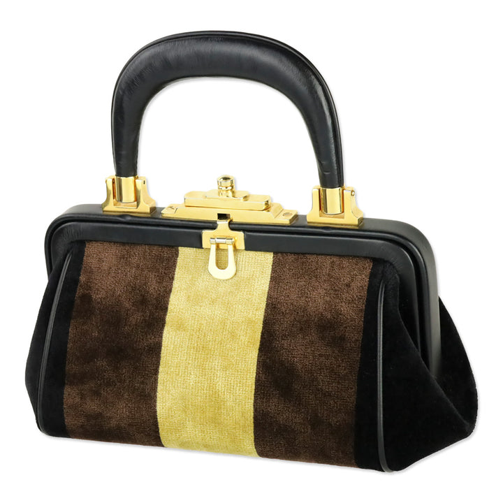 Roberta Di Camerino Brown/Yellow Stripe Velvet Bagonghi Handbag