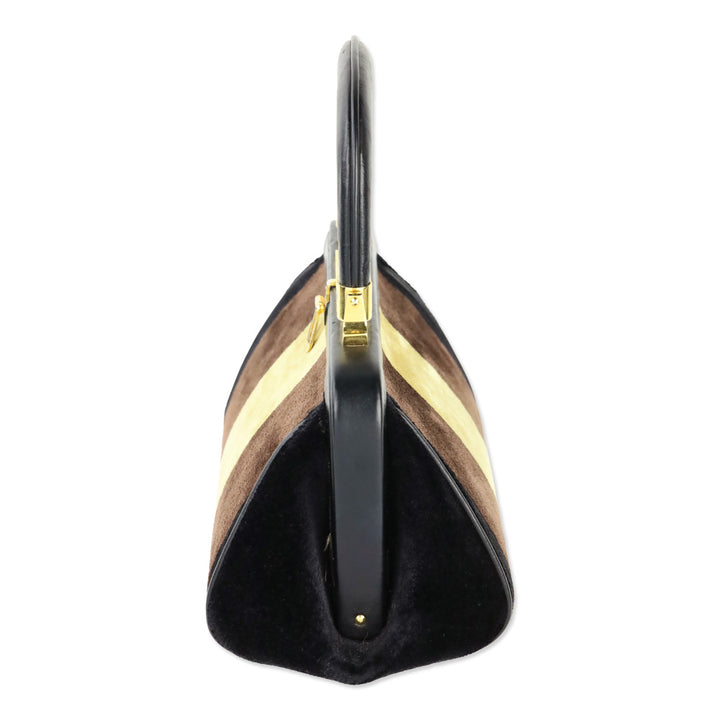 Roberta Di Camerino Brown/Yellow Stripe Velvet Bagonghi Handbag