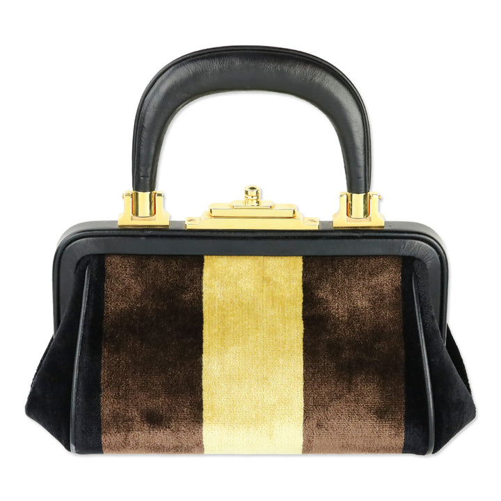 Roberta Di Camerino Brown/Yellow Stripe Velvet Bagonghi Handbag