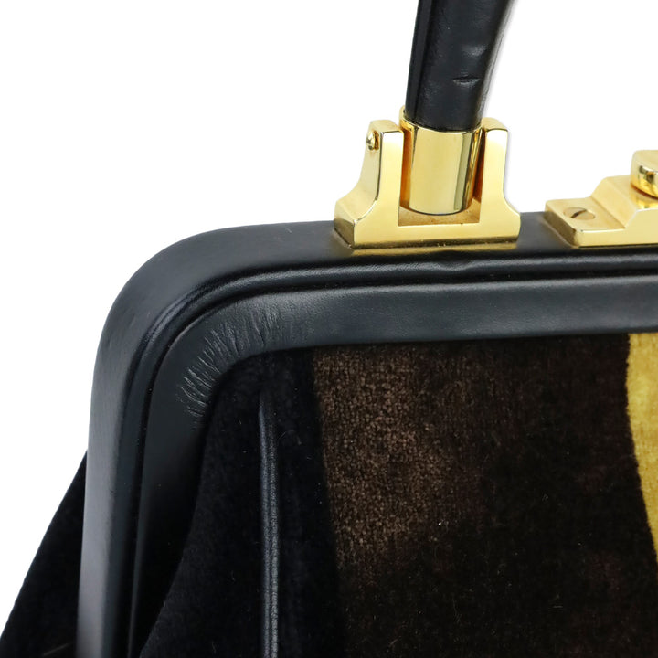 Roberta Di Camerino Brown/Yellow Stripe Velvet Bagonghi Handbag
